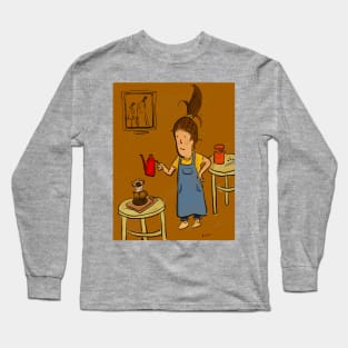 Coffee Brewing: Pour Over Lady in Apron Long Sleeve T-Shirt